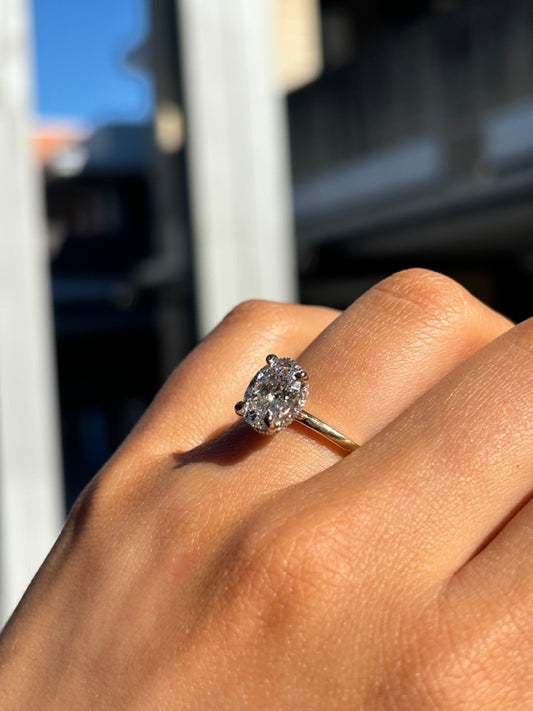 Seya– " 2ct " Oval Solitaire in 18k Gold with Hidden Halo Plain Band (Ready) - Prime & Pure
