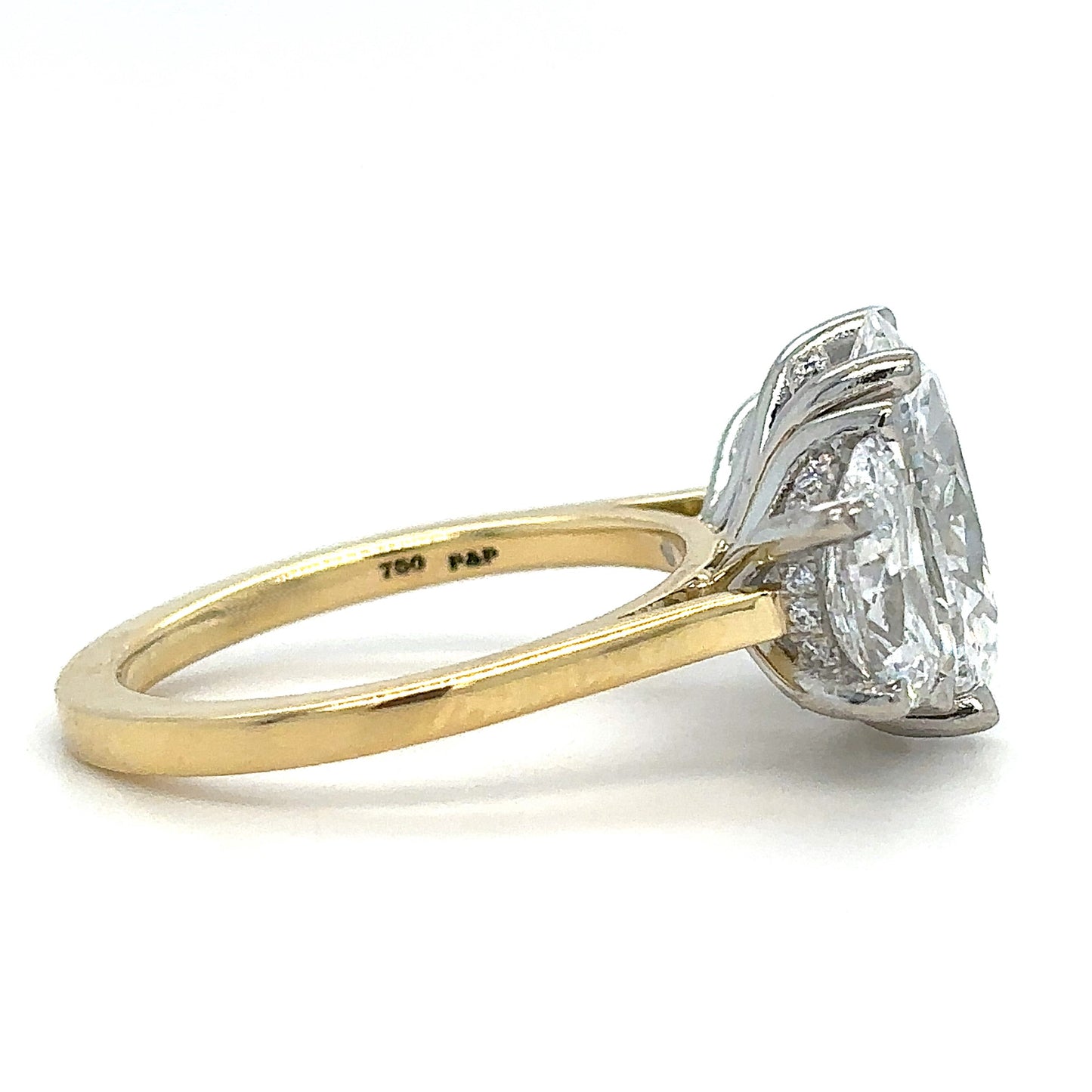 Georgia - " 3ct " Oval in 18k Gold with Half Moon Diamonds Trilogy Ring (Ready) - Prime & Pure