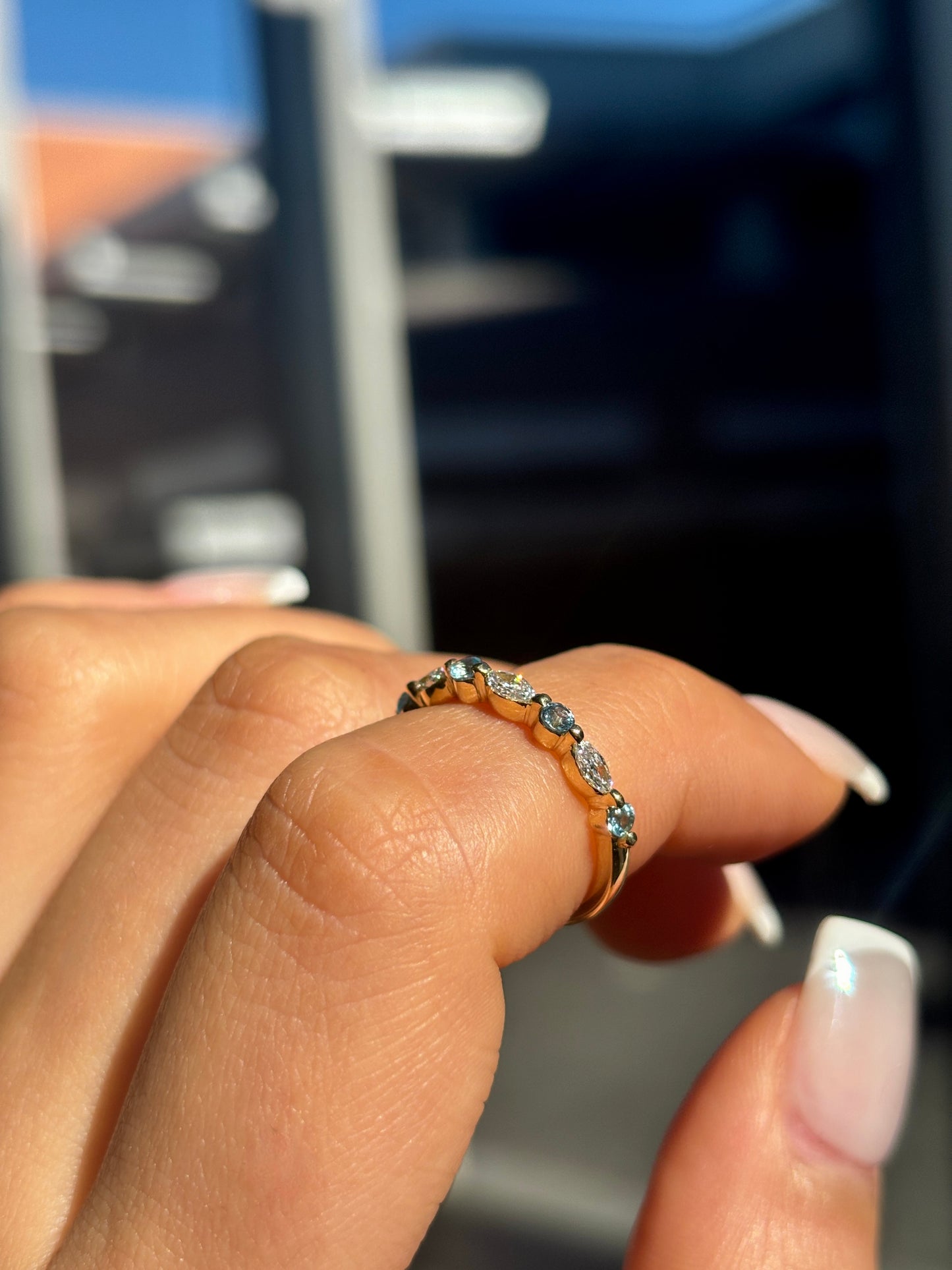 Tina - Blue Round and Marquise Accent Stones Wedding Ring - Prime & Pure