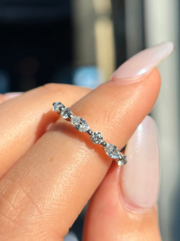 Betty - Round and Marquise Accent Stones Wedding Ring - Prime & Pure