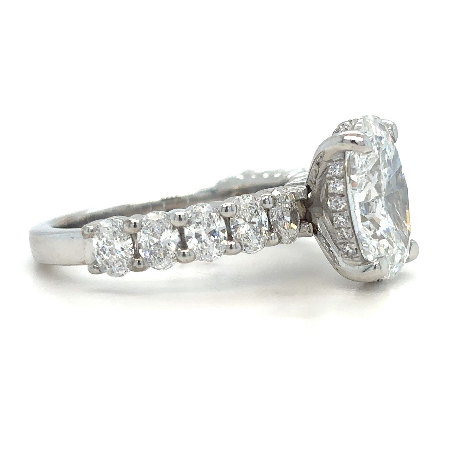 Lexie – " 3ct " Oval Solitaire in 18k Gold with Hidden Halo and Oval accent Diamonds Band (Ready) - Prime & Pure