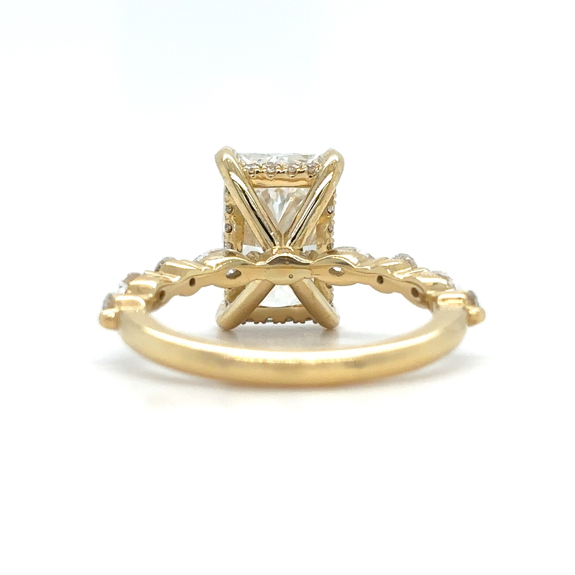 Anna – " 3ct " Radiant Solitaire in 18k Gold with Hidden Halo Marquise and Round Diamonds Band (Ready) - Prime & Pure