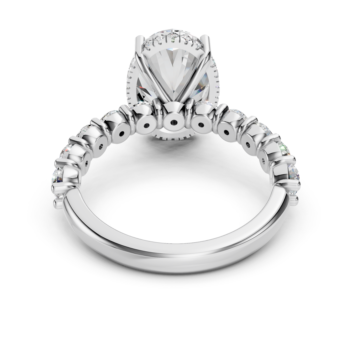 Sophia – " 4ct " Oval Solitaire in 18k with 0.1 ct Round Side Stones and hidden halo