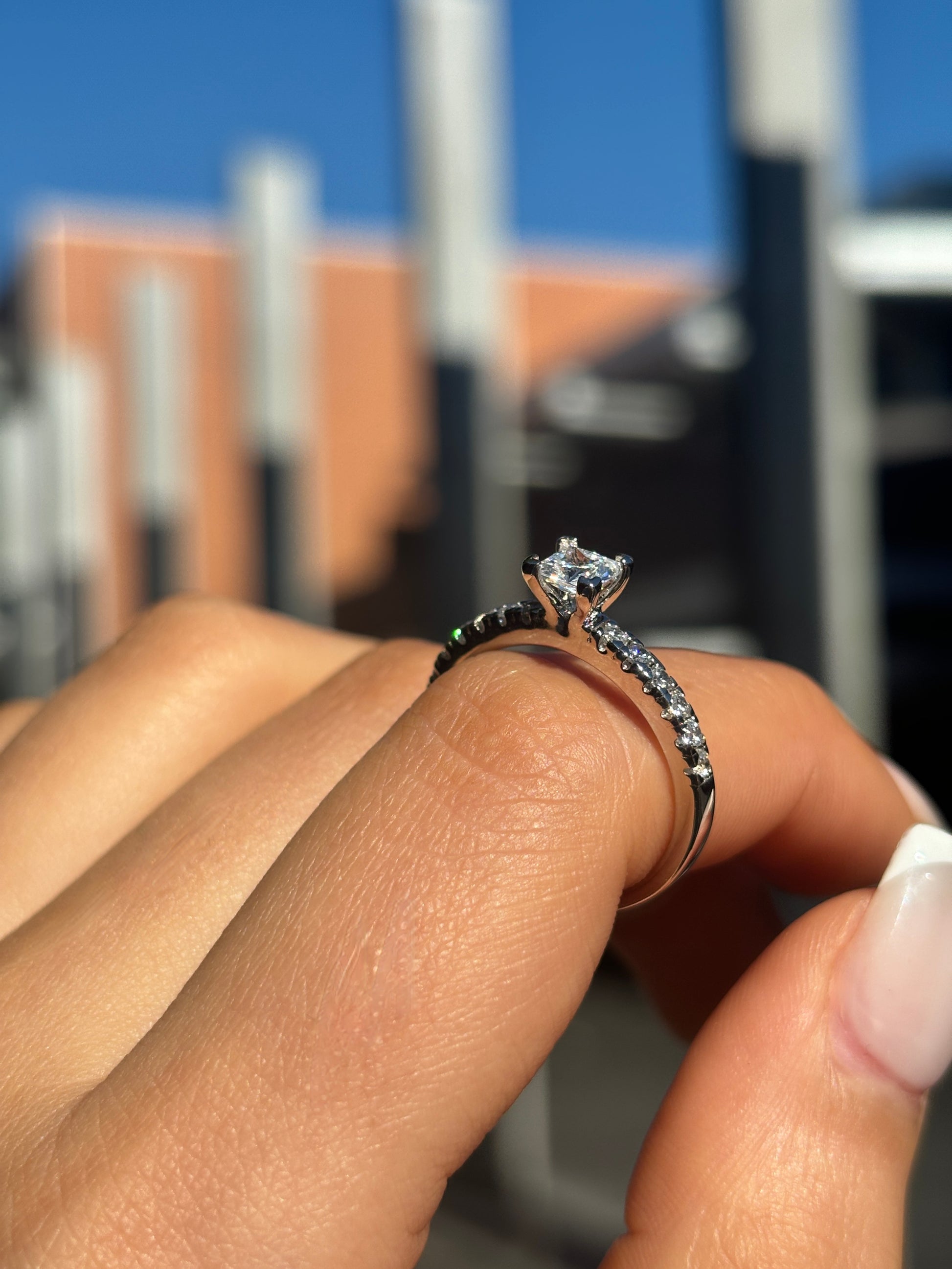Carla - " 0.75ct " Princess Solitaire in 18k with Pave Band (Ready) - Prime & Pure