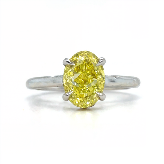 Al'mira – " 2ct " Fancy Yellow Oval Diamond Solitaire in 18k Gold With Hidden Halo (Ready) - Prime & Pure