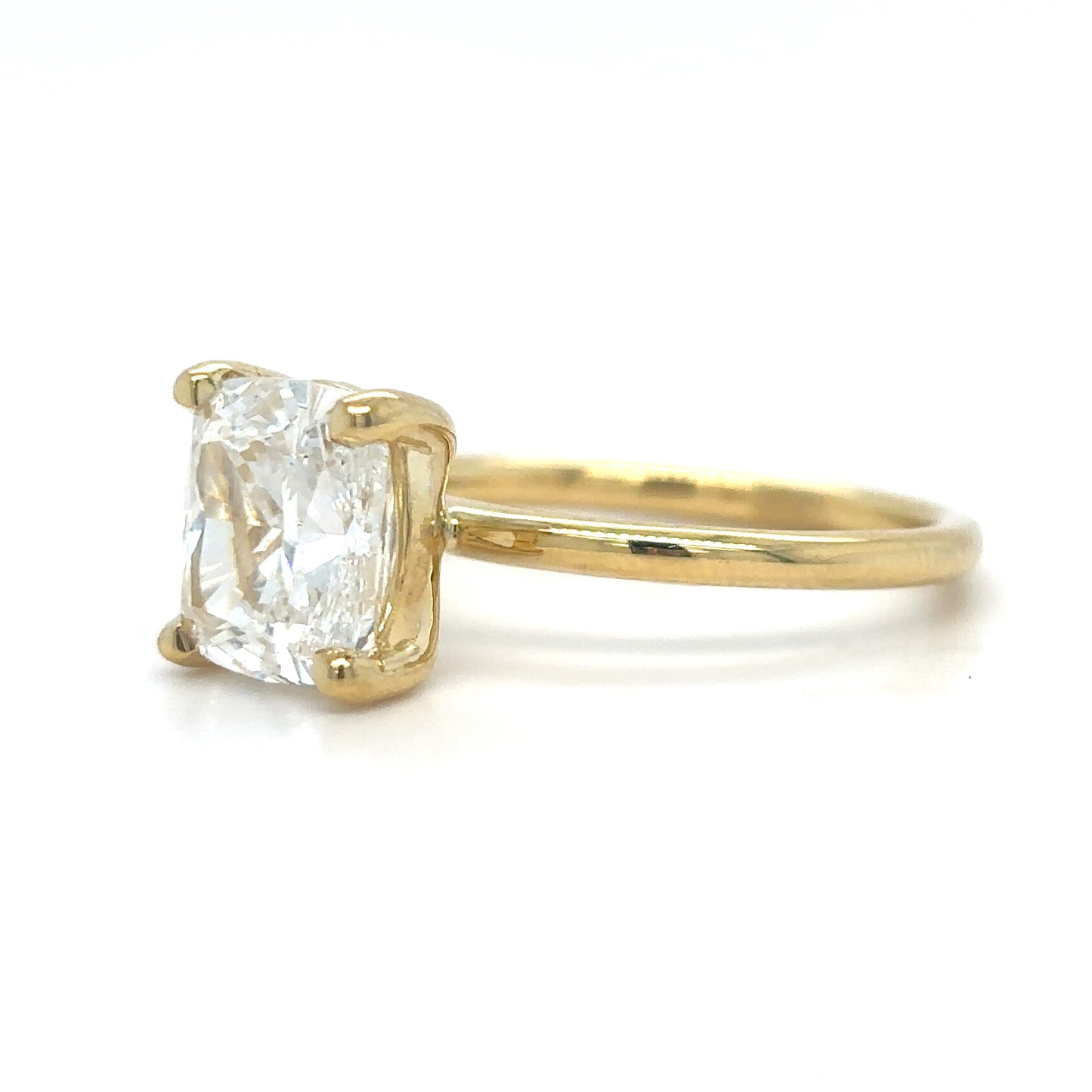 Rose – " 3ct " Cushion Solitaire in 18k Gold with 4 Claw set and Plain Band (Ready) - Prime & Pure