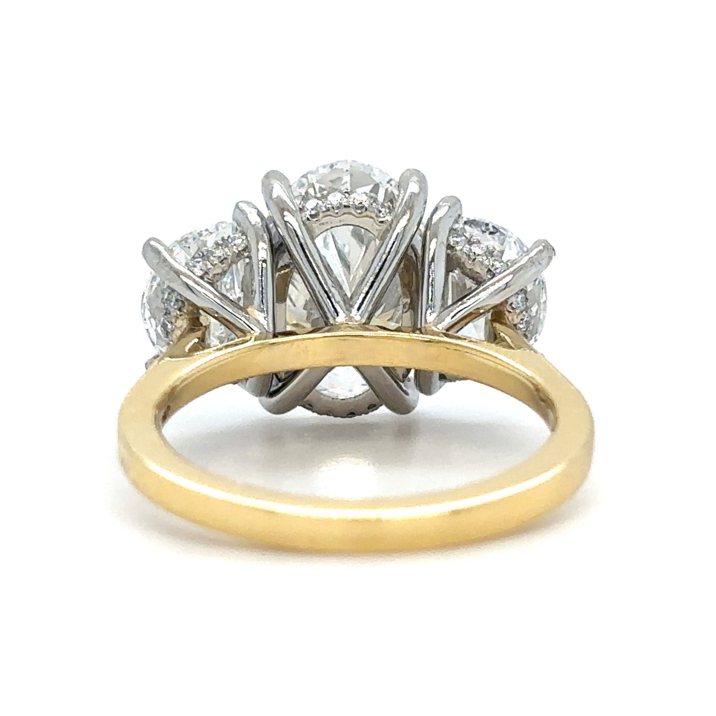 Georgia - " 3ct " Oval in 18k Gold with Half Moon Diamonds Trilogy Ring (Ready) - Prime & Pure