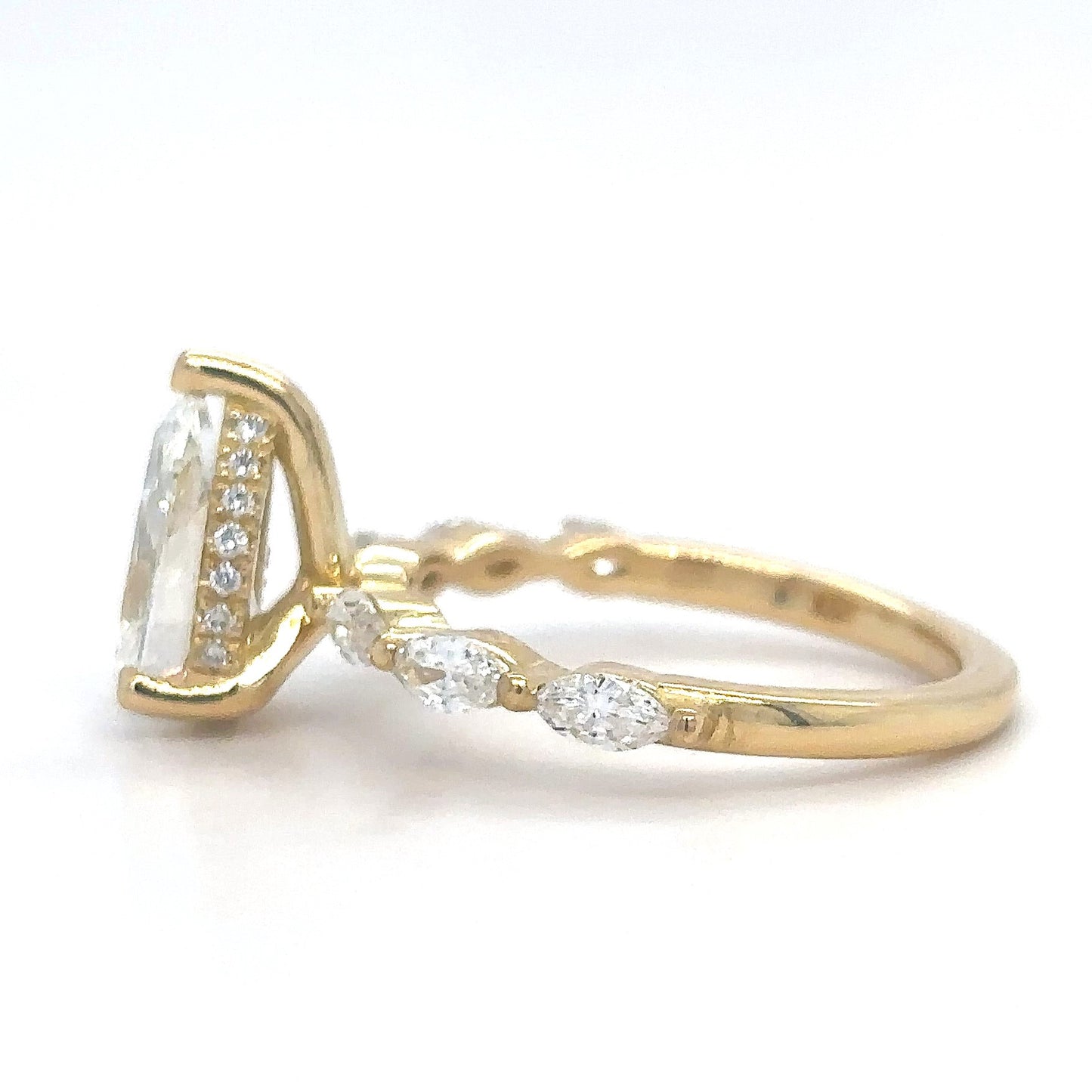 Aline – " 3ct " Pear Solitaire in 18k Gold with 3 Marquise Side Stones & Hidden Halo (Ready) - Prime & Pure