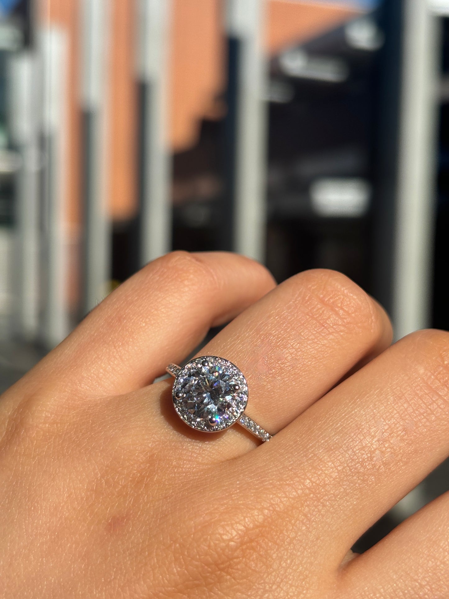 Maya - " 2ct " Round Diamond Ring in 18k with Halo and Pavé Band (Ready) - Prime & Pure