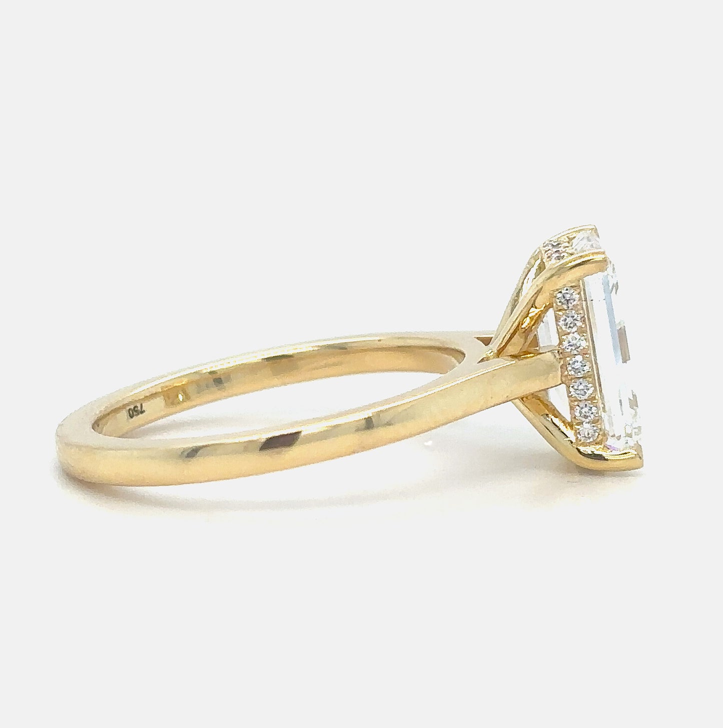Carly– " 4ct " Emerald Cut Solitaire in 18k with Hidden Halo Plain Band (Ready) - Prime & Pure