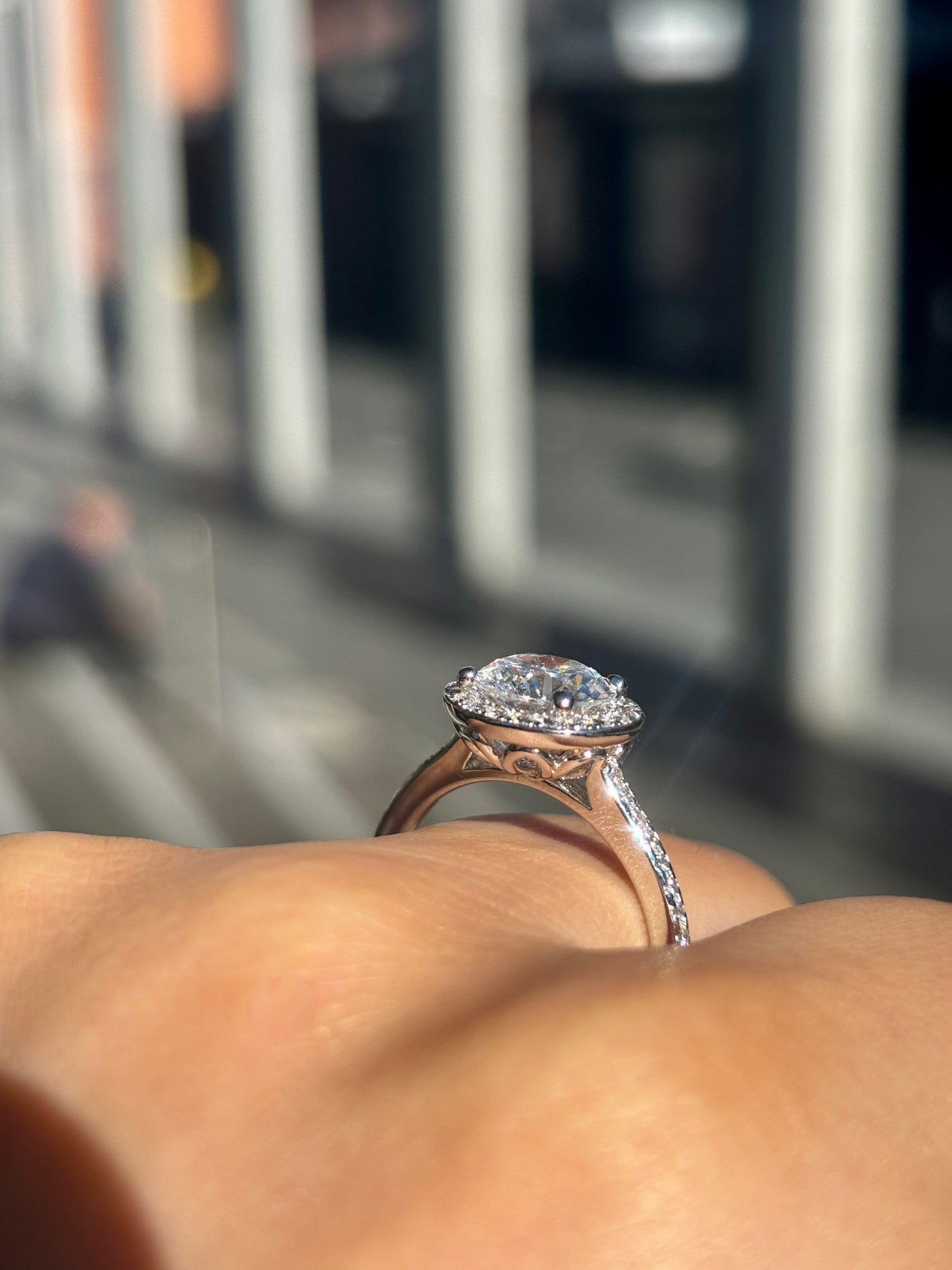 Maya - " 2ct " Round Diamond Ring in 18k with Halo and Pavé Band (Ready) - Prime & Pure