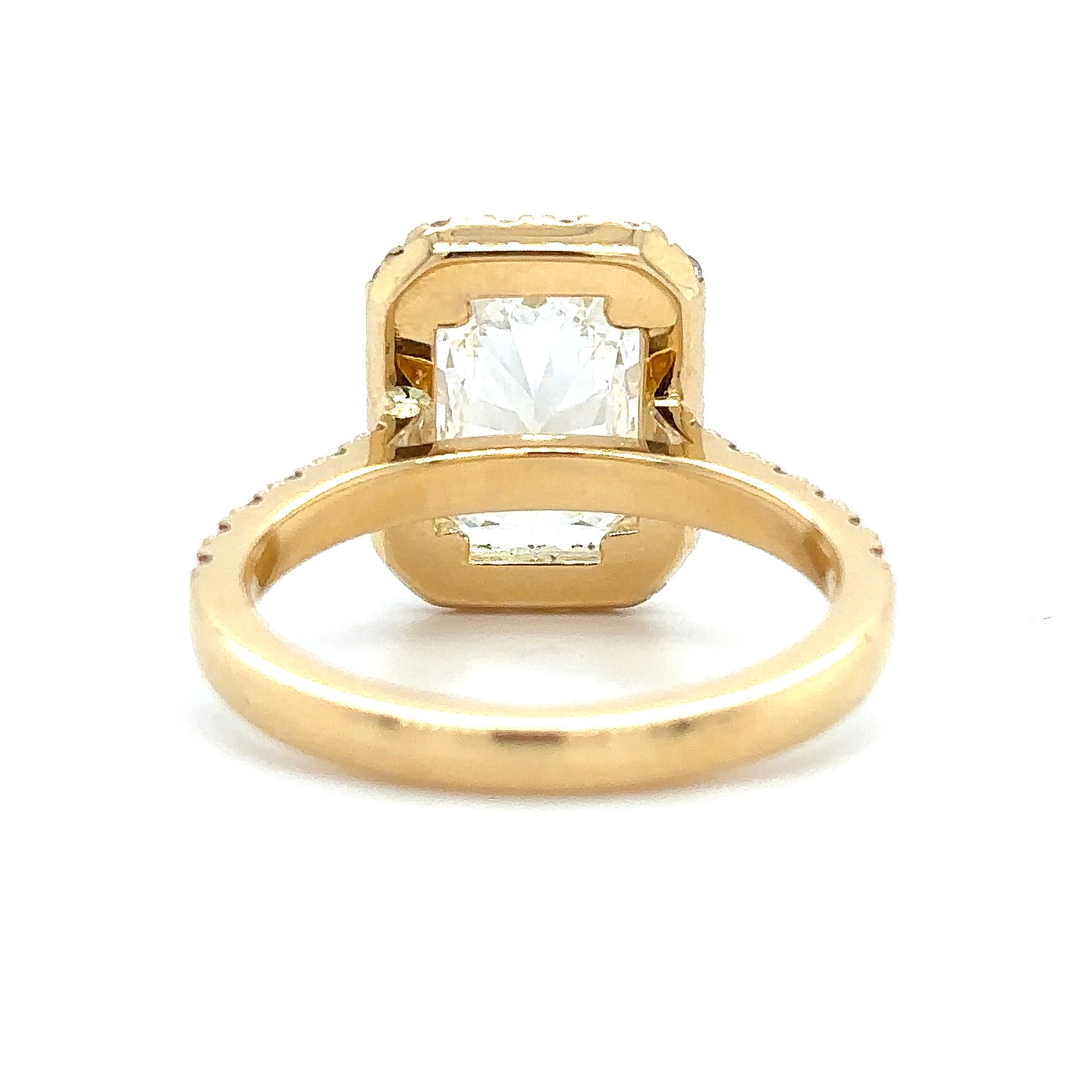 Matilda- " 3ct " Radiant Diamond Ring in 18k Gold With Halo and Pavé Half Set Band (Ready) - Prime & Pure