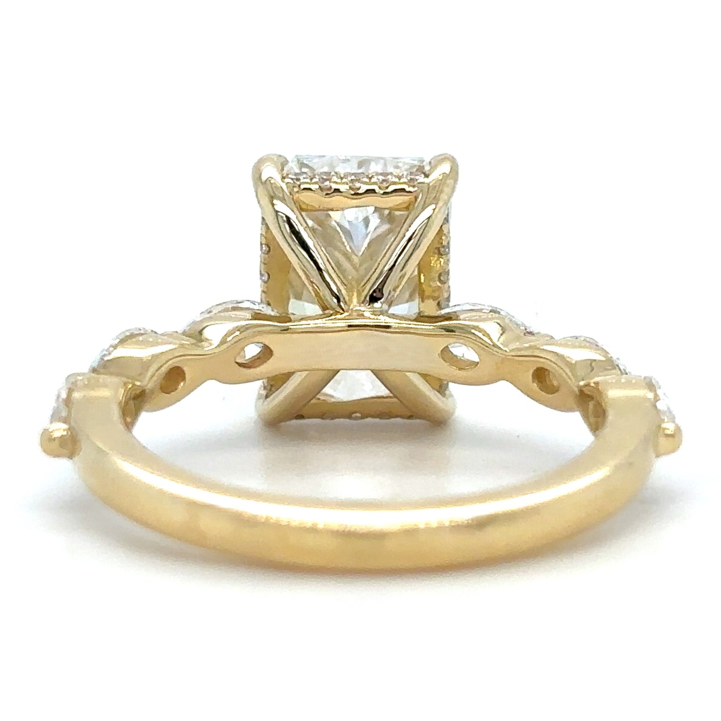Josephine – " 3ct " Radiant Solitaire in 18k Gold with 3 Marquise Side Stones & Hidden Halo (Ready) - Prime & Pure