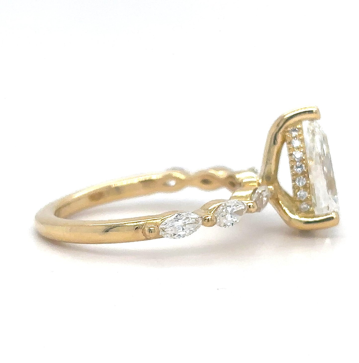 Aline – " 3ct " Pear Solitaire in 18k Gold with 3 Marquise Side Stones & Hidden Halo (Ready) - Prime & Pure