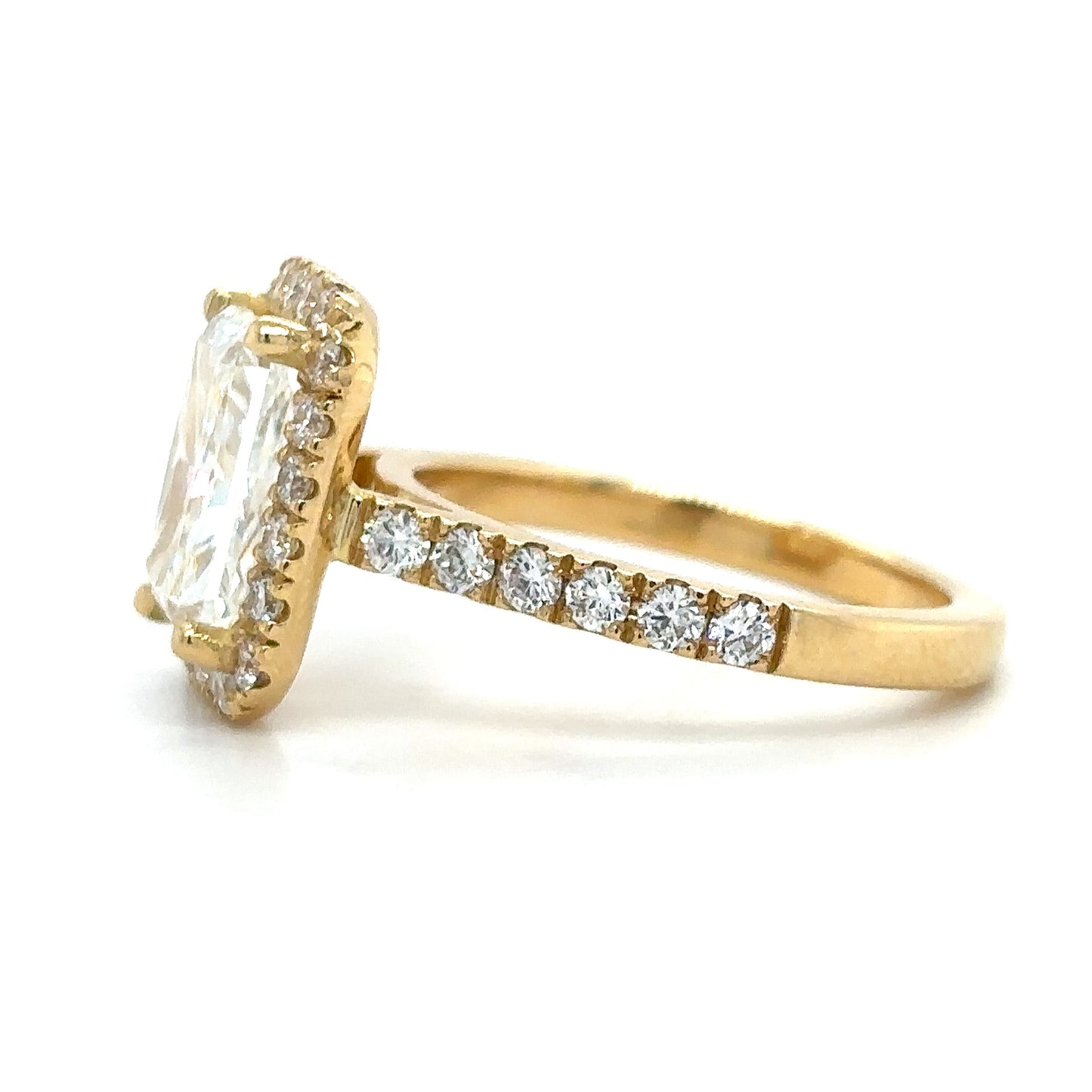Matilda- " 3ct " Radiant Diamond Ring in 18k Gold With Halo and Pavé Half Set Band (Ready) - Prime & Pure