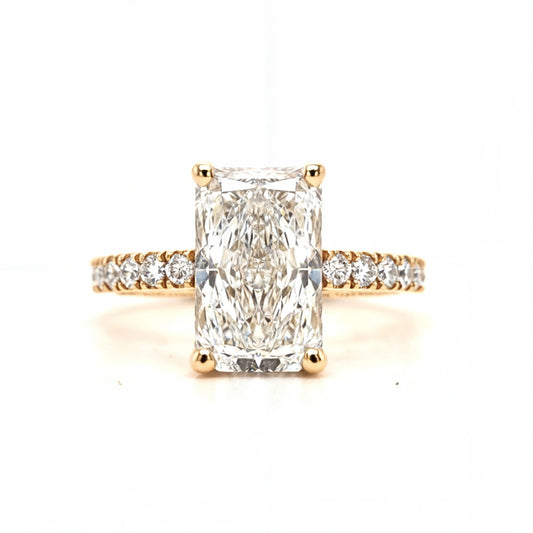 Lyla – " 1.5ct " Radiant Solitaire in 18k Gold with Hidden Halo and Pavé Band - Prime & Pure