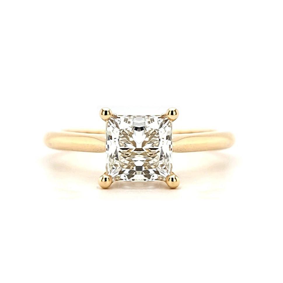 Eve – " 2ct " Princess Solitaire in 18k Gold with Plain Band (Ready) - Prime & Pure