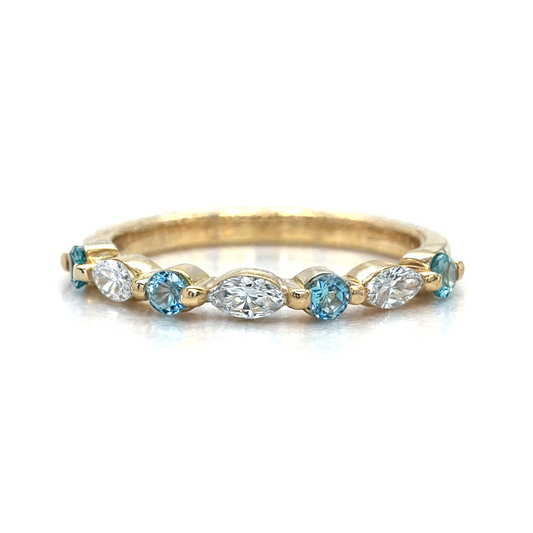 Tina - Blue Round and Marquise Accent Stones Wedding Ring - Prime & Pure