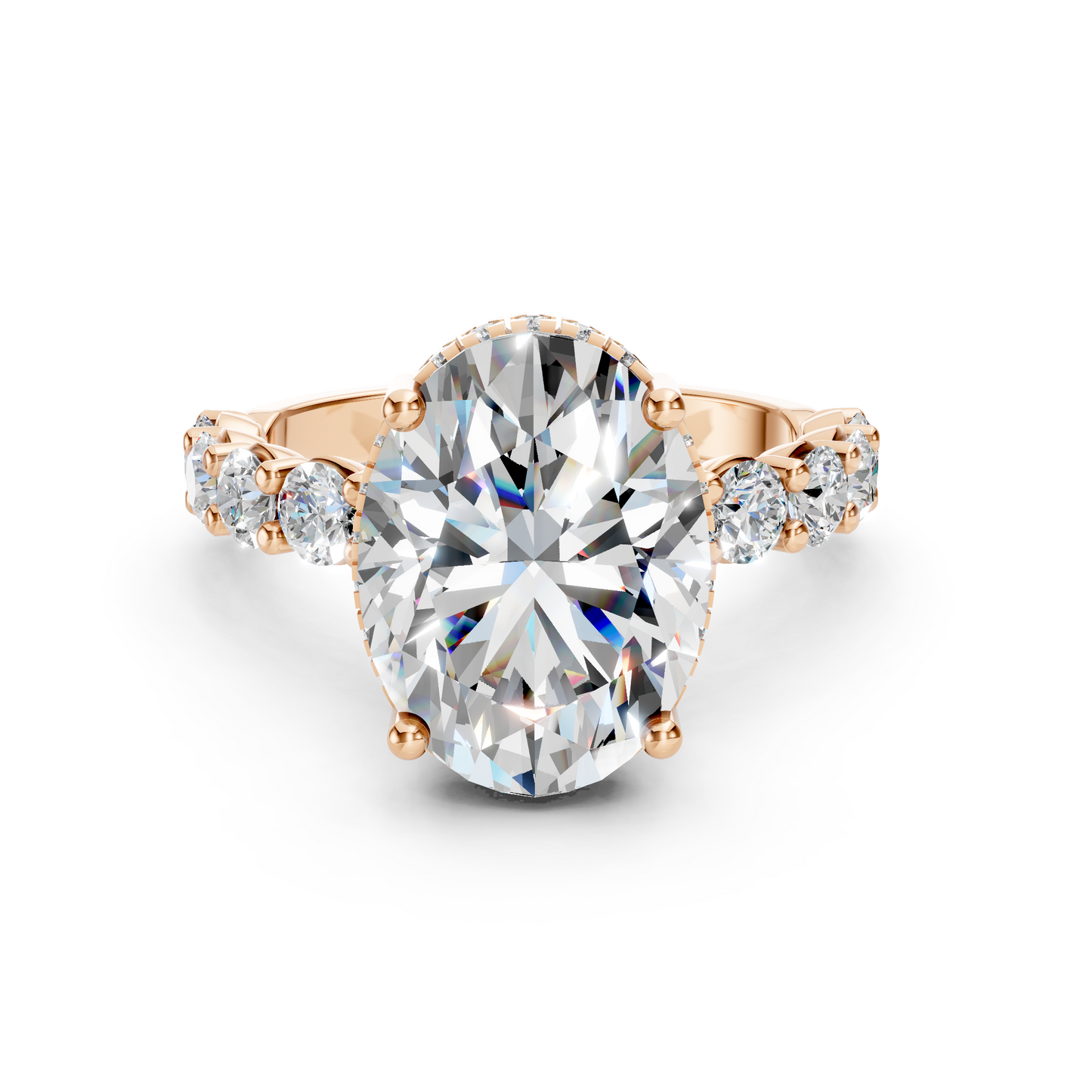 Sophia – Oval Solitaire with 0.1 ct Round Side Stones and hidden halo