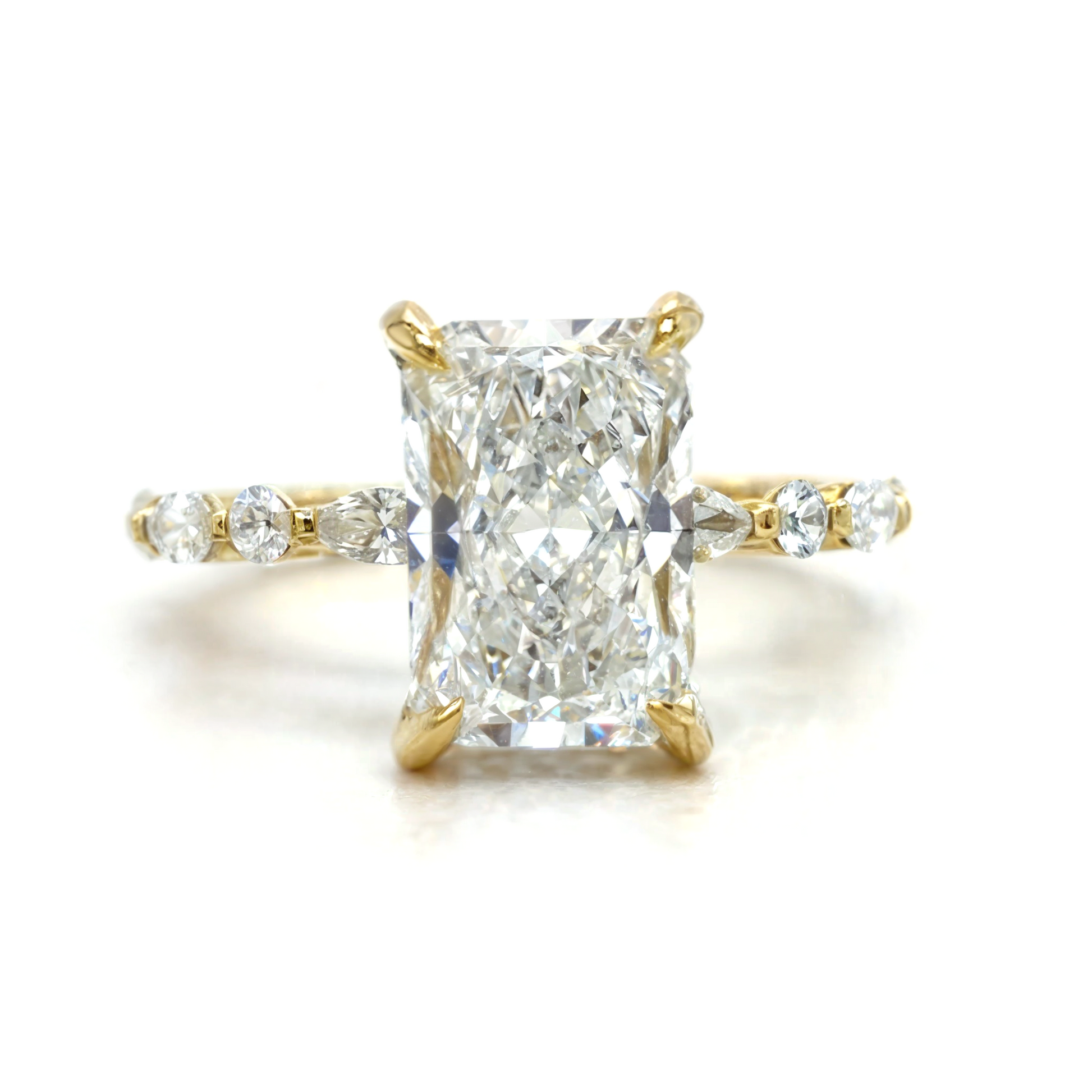 Anna – " 3ct " Radiant Solitaire in 18k Gold with Hidden Halo Marquise and Round Diamonds Band (Ready) - Prime & Pure