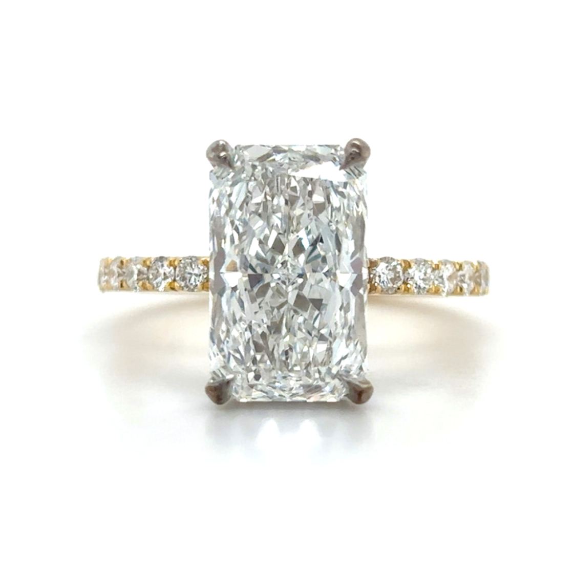 Judy – " 4ct " Radiant Solitaire in 18k Gold with Hidden Halo and Pavé Band (Ready) - Prime & Pure