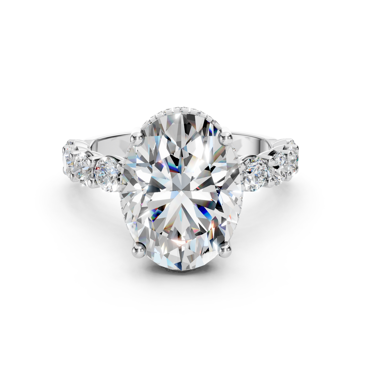 Sophia – " 4ct " Oval Solitaire in 18k with 0.1 ct Round Side Stones and hidden halo