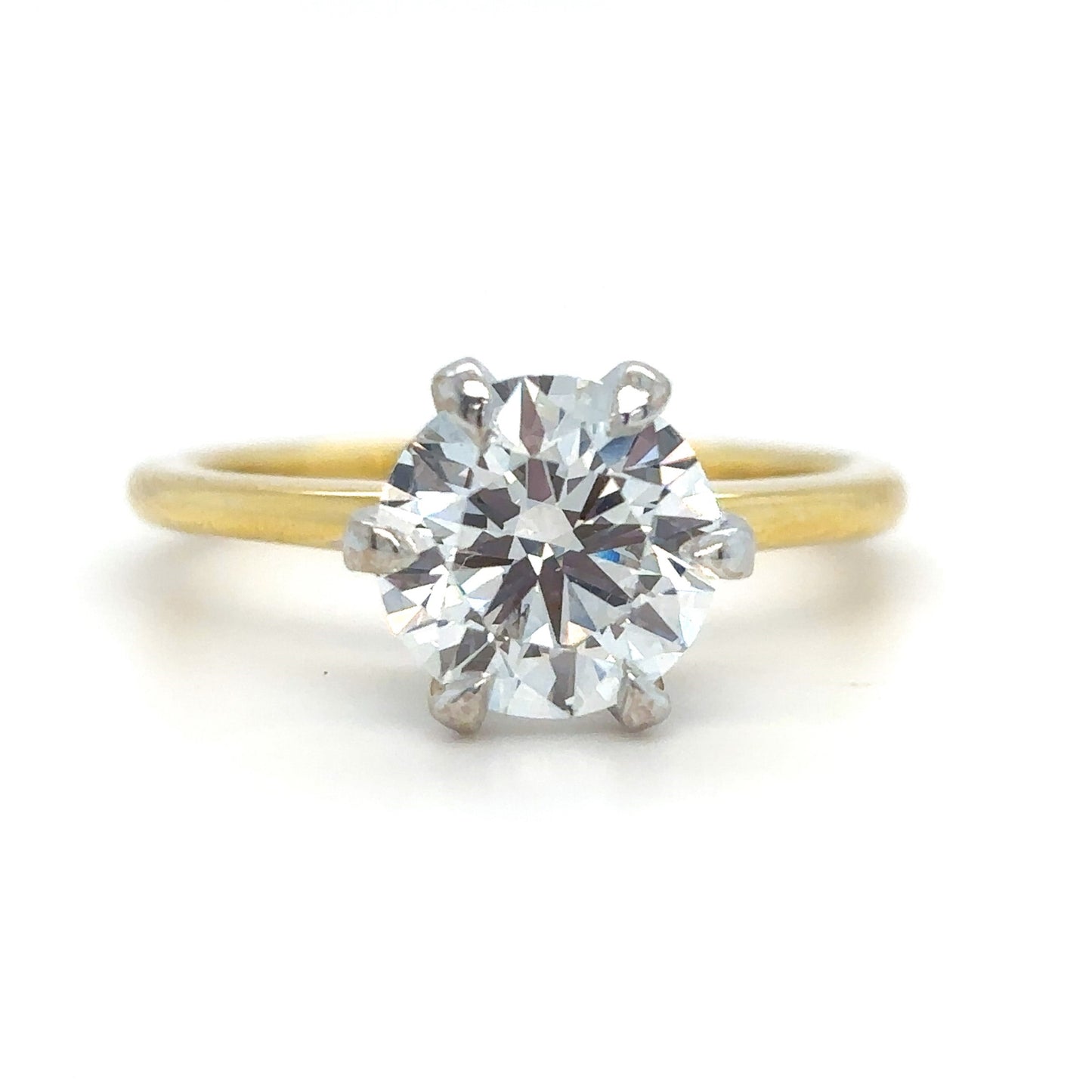 Caroline – " 2.5ct " Round Brilliant Solitaire in 18k Gold 2 Tone with 6 Claw Plain Band (Ready) - Prime & Pure
