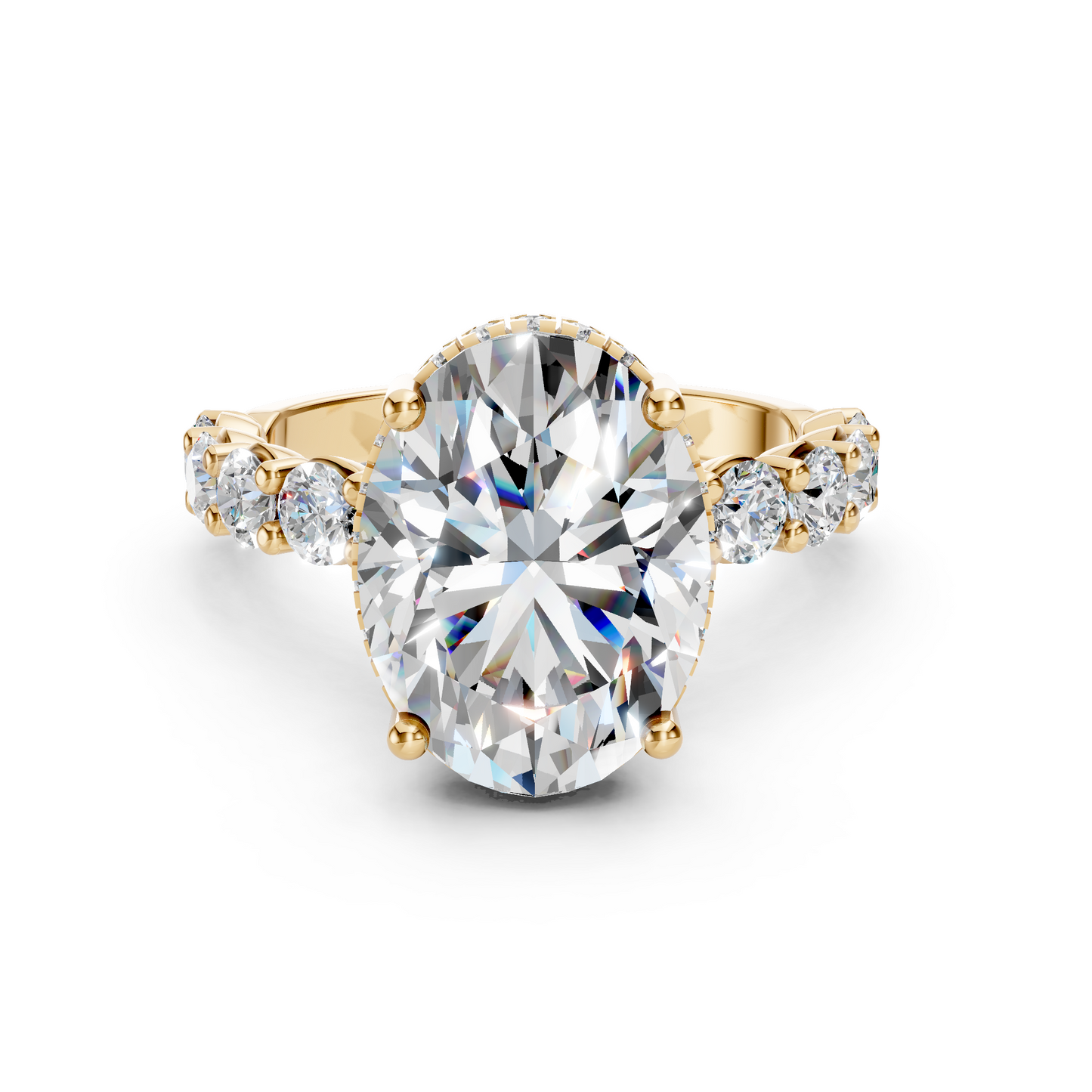 Sophia – " 4ct " Oval Solitaire in 18k with 0.1 ct Round Side Stones and hidden halo