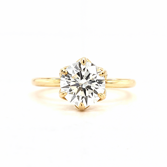 Annabelle – " 3ct " Round Cut Solitaire in 18k Gold 6 Claw Tulip Basket set (Ready) - Prime & Pure