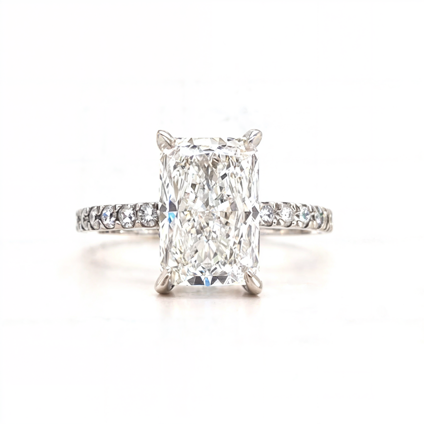 Liliana – " 3ct " Radiant Solitaire in 18k with Hidden Halo and Pavé Band (Ready) - Prime & Pure
