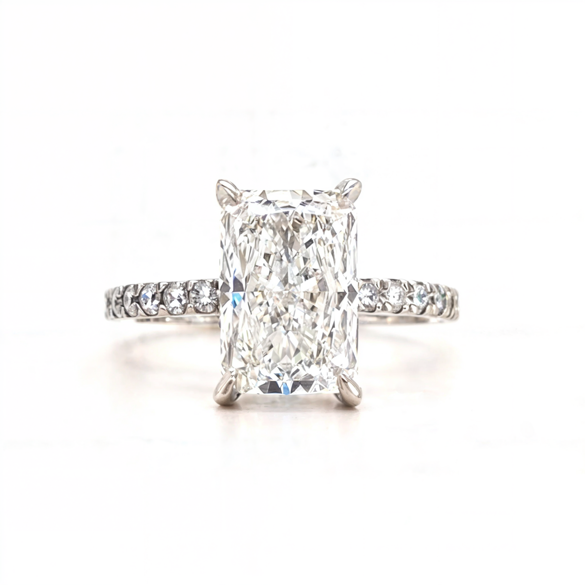 Liliana – " 3ct " Radiant Solitaire in 18k with Hidden Halo and Pavé Band (Ready) - Prime & Pure