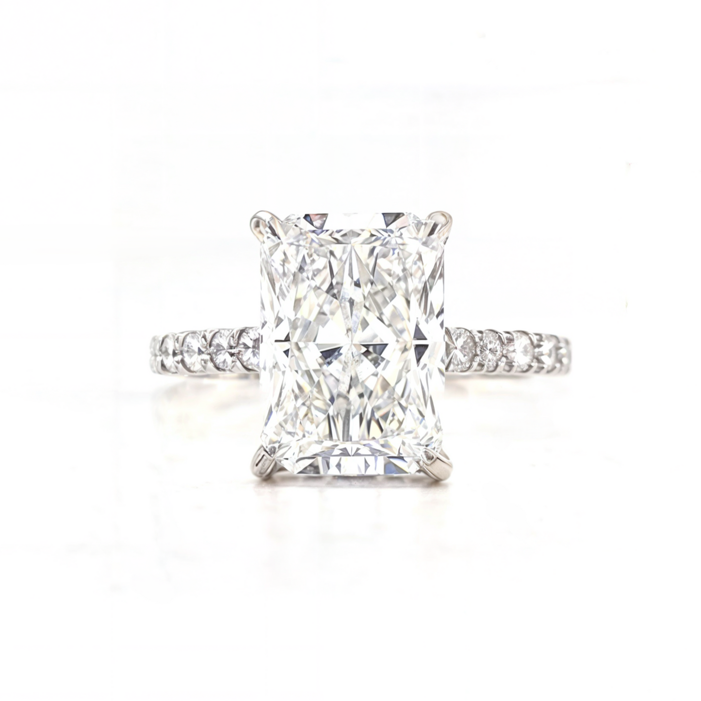 Candice – " 3ct " Radiant Solitaire in 18k with Hidden Halo and Pave Band (Ready) - Prime & Pure