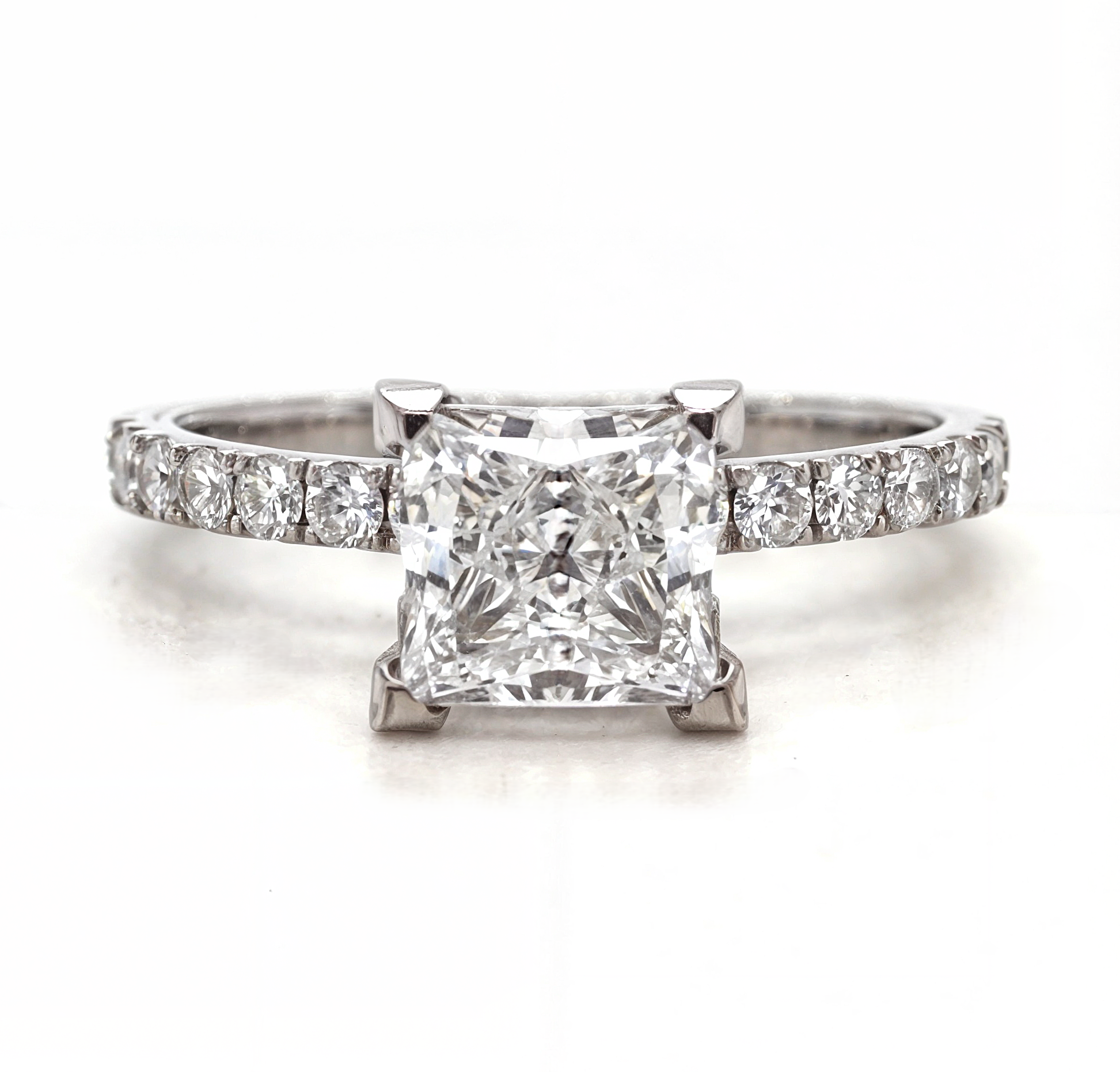 Cynthia - " 1.5ct " Princess Solitaire in 18k Gold with Half Pave set Band (Ready) - Prime & Pure