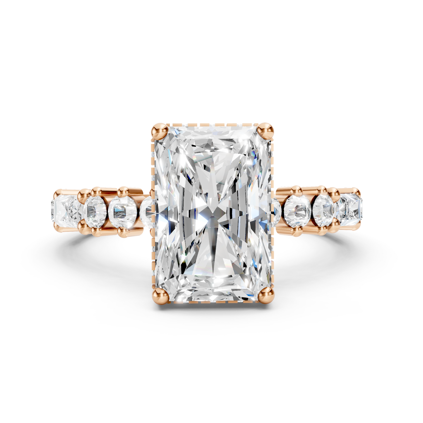 Mila – Radiant Solitaire with Hidden Halo - Round and Baguette sides