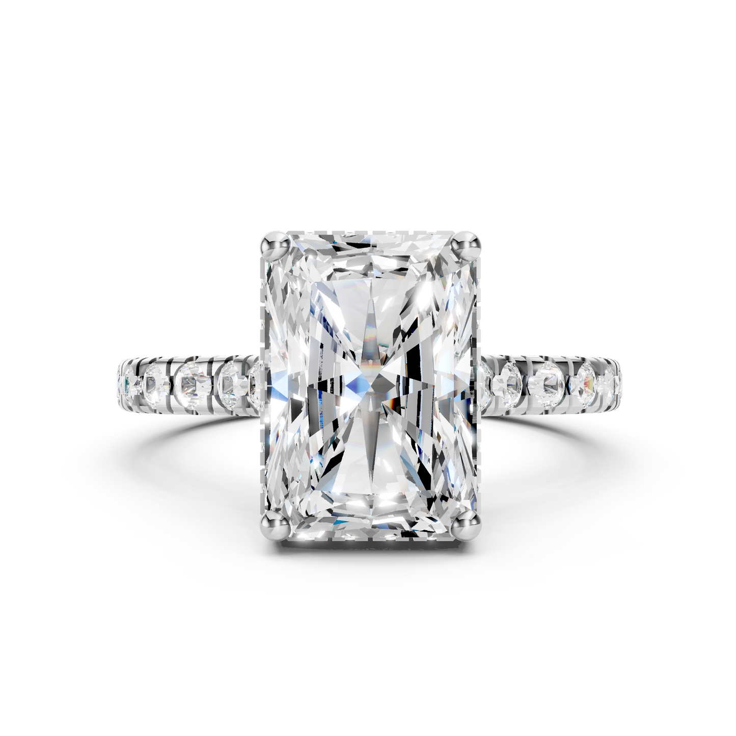 Hallie – " 3ct "Radiant Solitaire in 18k Gold with Hidden Halo and Cathedral Pavé Band (Ready)