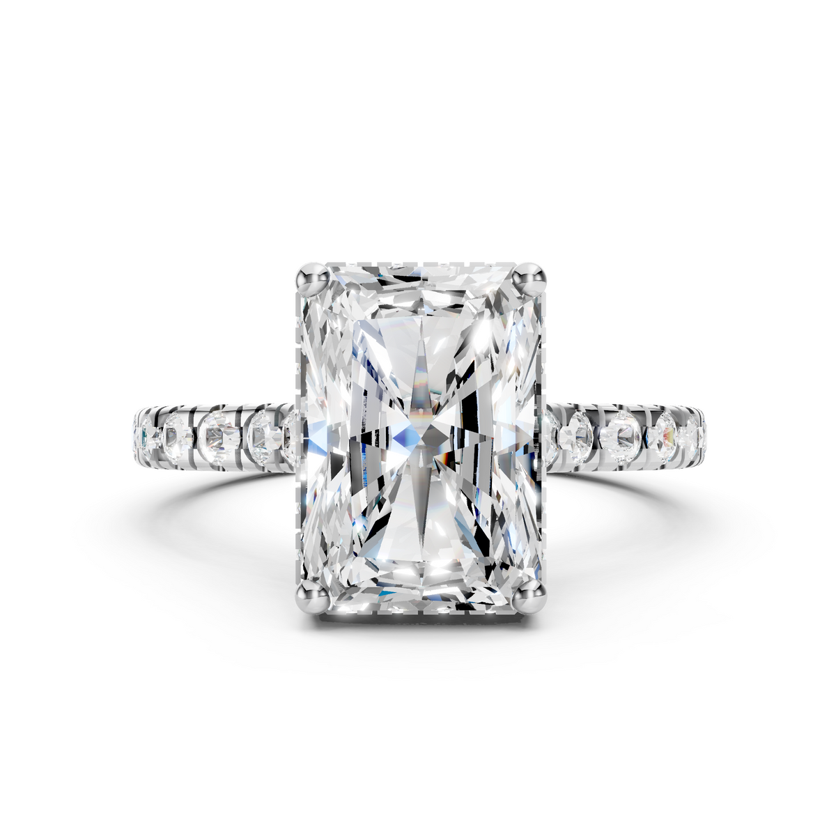 Hallie – Radiant Solitaire with Hidden Halo and Pavé Cathedral Style Band