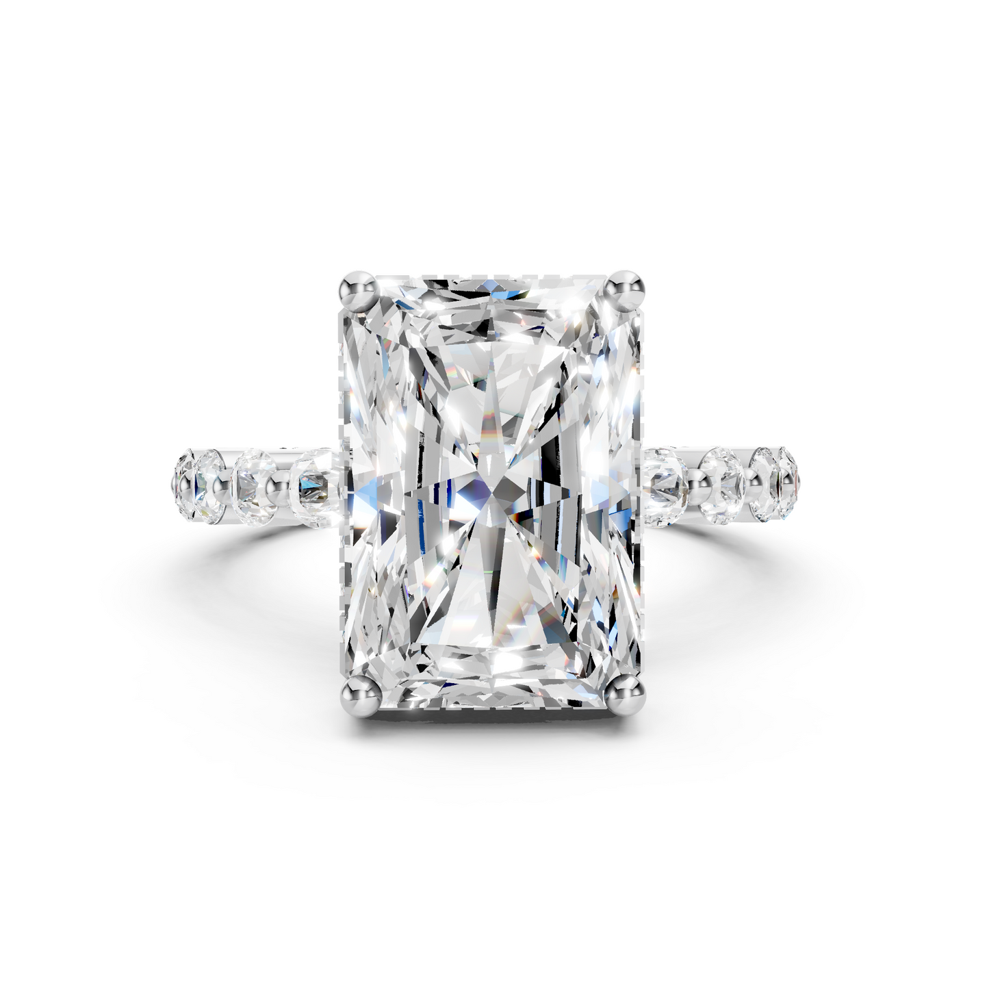 Anita – " 4ct " Radiant Solitaire in 18k with Round Side Stones and hidden halo (Ready)
