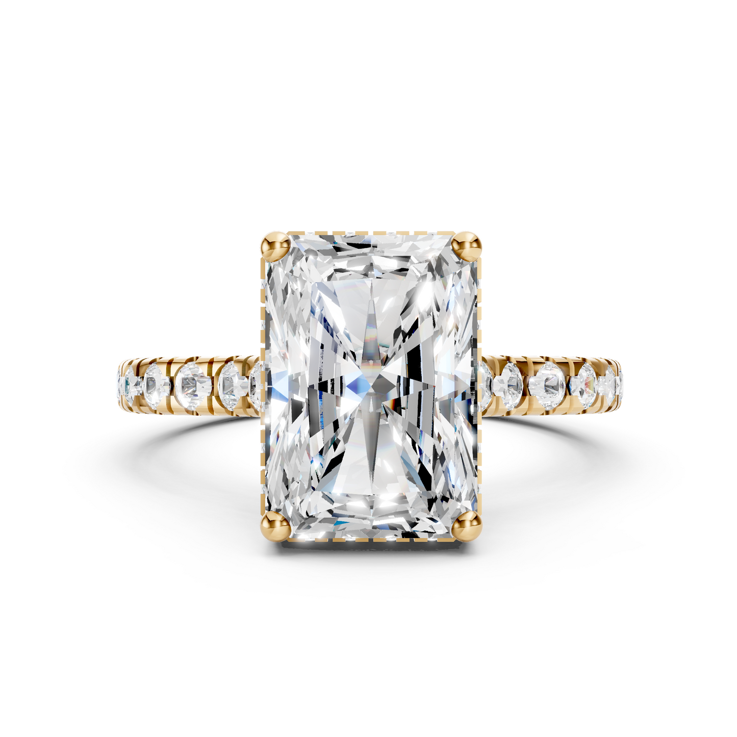 Hallie – " 3ct "Radiant Solitaire in 18k Gold with Hidden Halo and Cathedral Pavé Band (Ready)