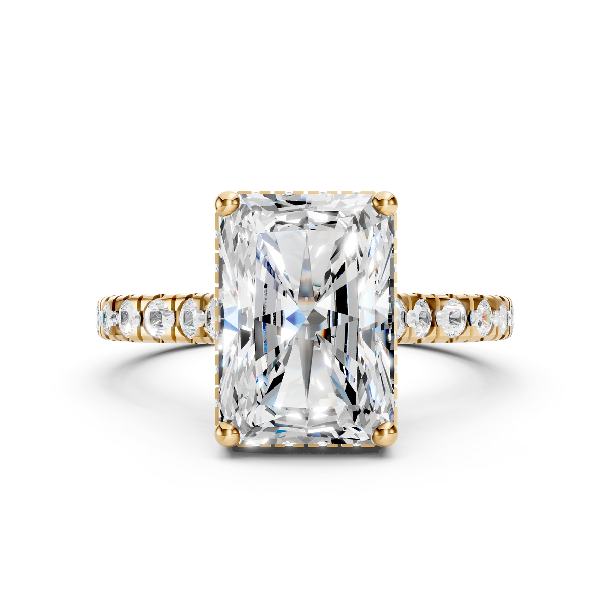 Hallie – Radiant Solitaire with Hidden Halo and Pavé Cathedral Style Band
