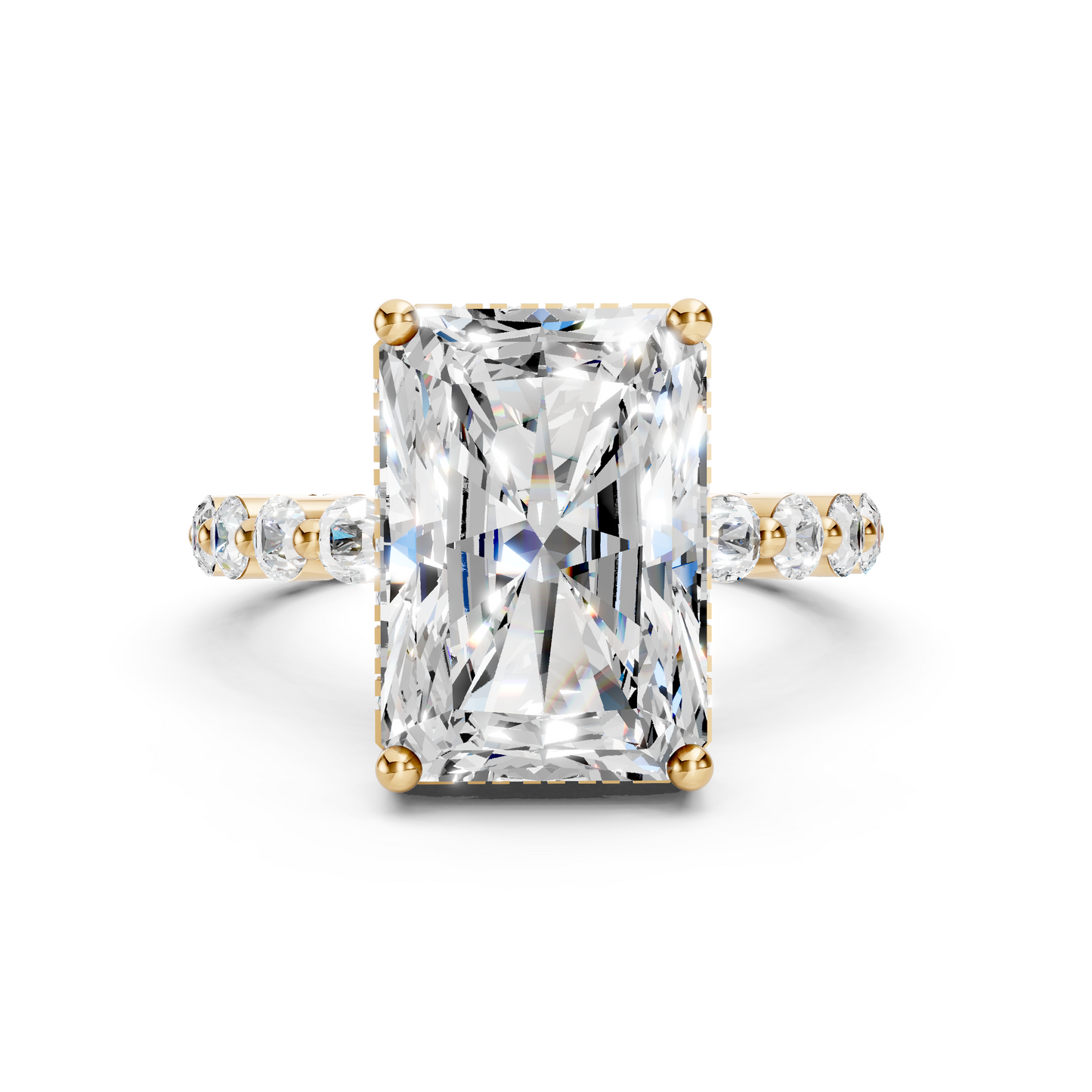 Anita – " 4ct " Radiant Solitaire in 18k with Round Side Stones and hidden halo (Ready)