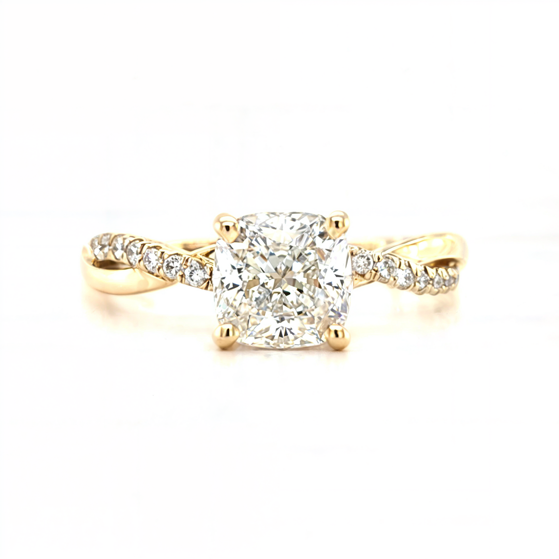Ainsley – " 1.5ct " Cushion Solitaire in 18K Gold with Twisted Band Half Pave (Ready) - Prime & Pure