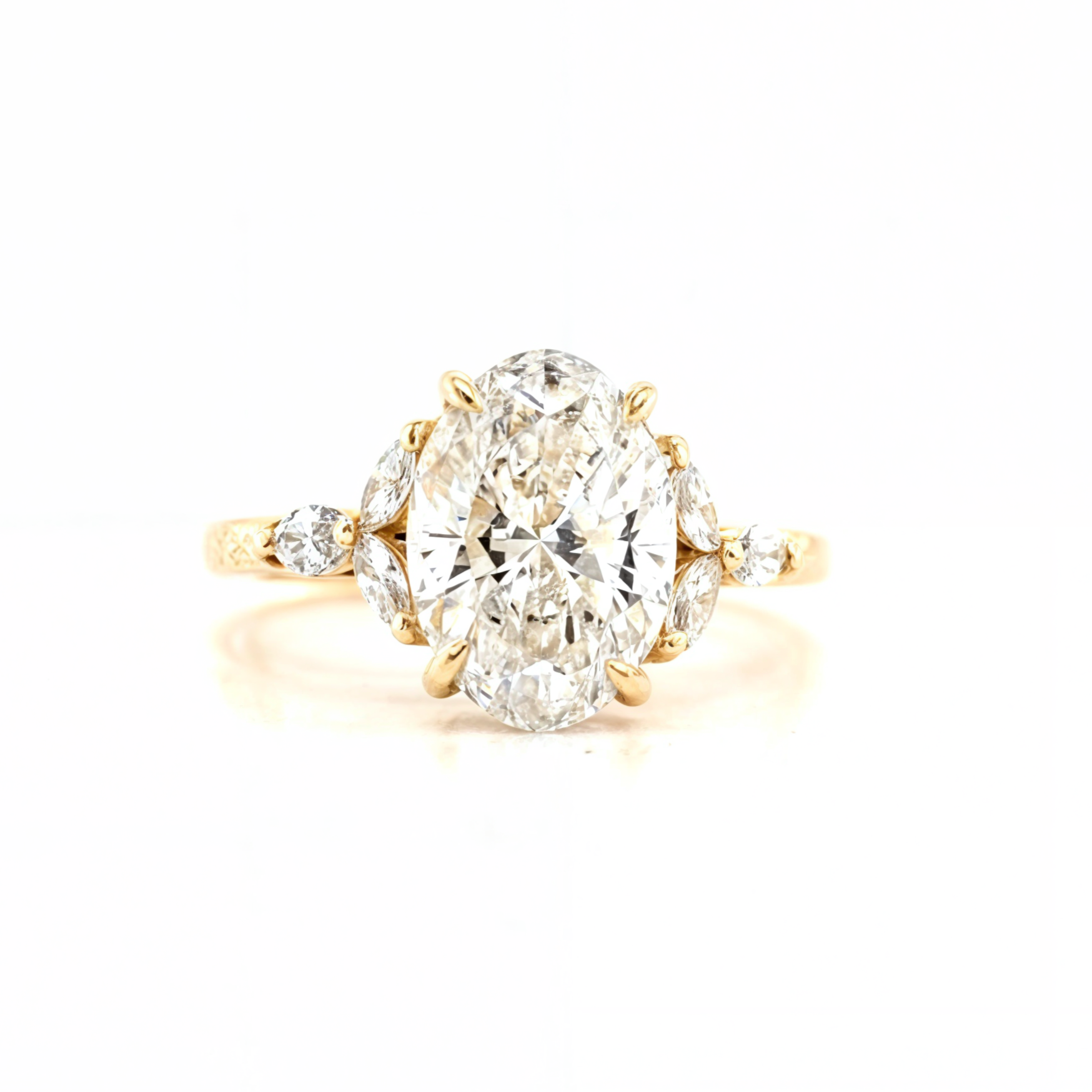 Adley – " 3ct " Oval Solitaire in 18k with Marquise Side Stones (Ready) - Prime & Pure