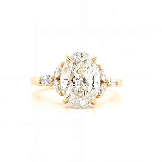 Adley – " 3ct " Oval Solitaire in 18k with Marquise Side Stones (Ready) - Prime & Pure
