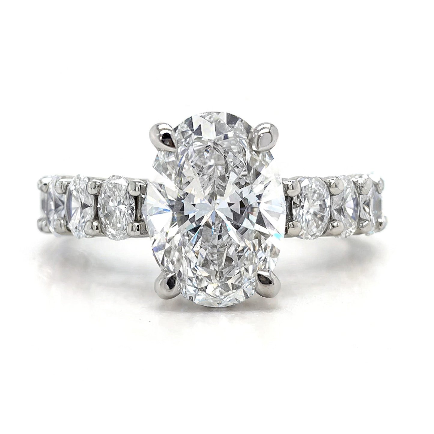 Lexie – " 3ct " Oval Solitaire in 18k Gold with Hidden Halo and Oval accent Diamonds Band (Ready) - Prime & Pure