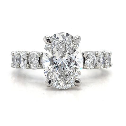 Lexie – " 3ct " Oval Solitaire in 18k Gold with Hidden Halo and Oval accent Diamonds Band (Ready) - Prime & Pure