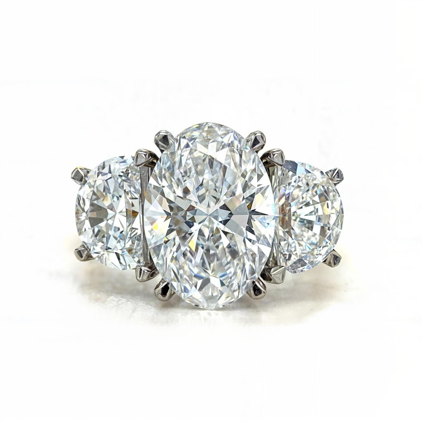 Georgia - " 3ct " Oval in 18k Gold with Half Moon Diamonds Trilogy Ring (Ready) - Prime & Pure
