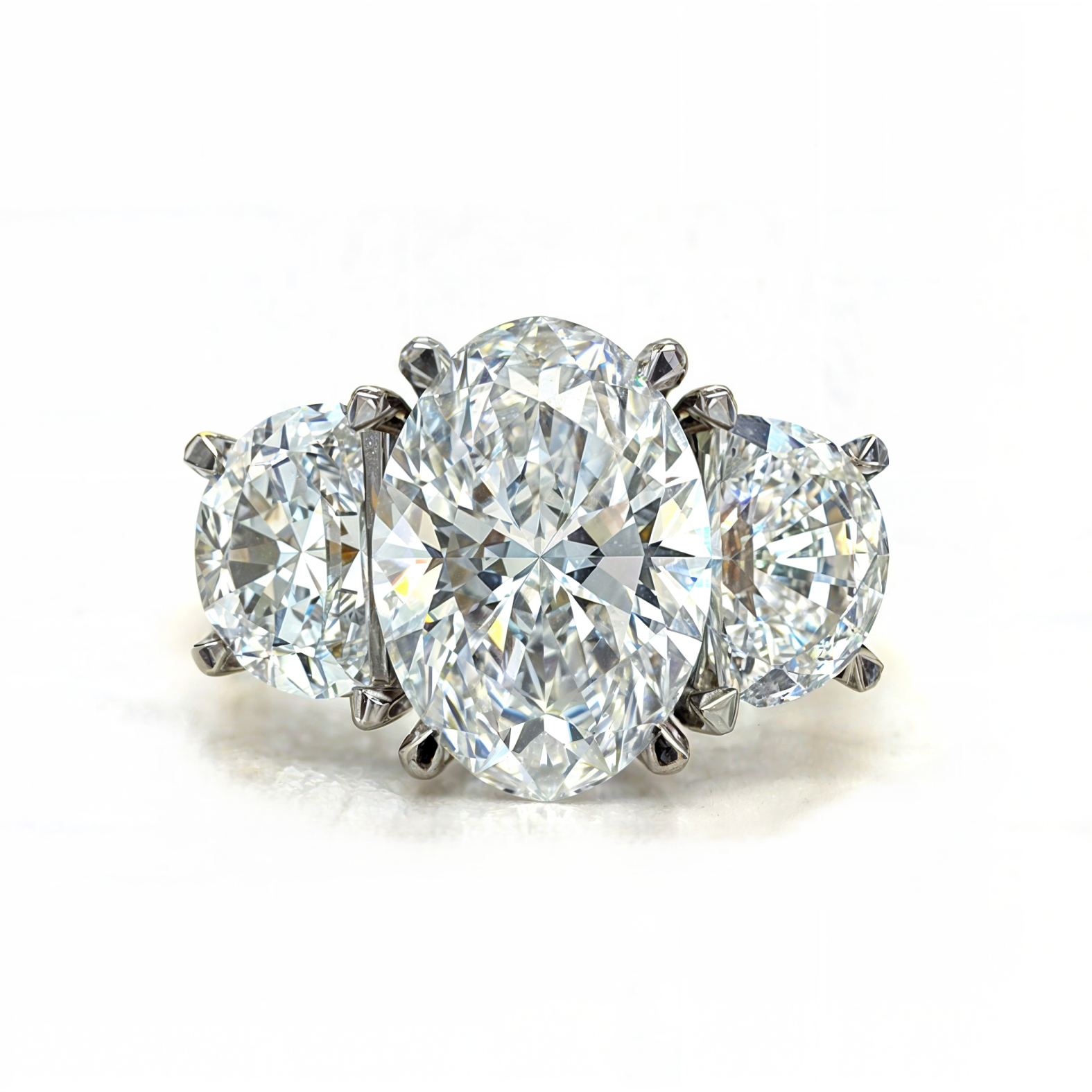 Georgia - " 3ct " Oval in 18k Gold with Half Moon Diamonds Trilogy Ring (Ready) - Prime & Pure