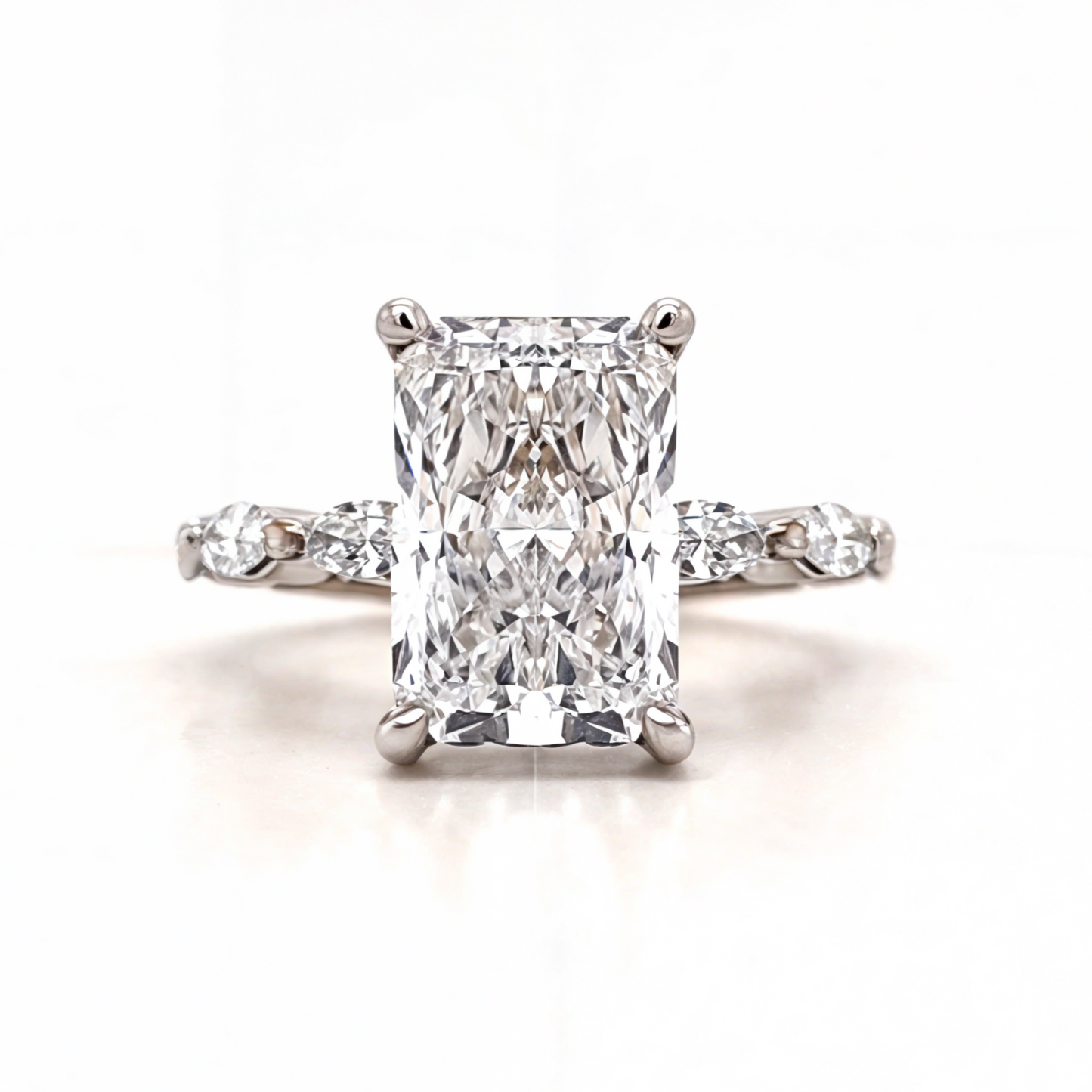 Joseline – " 3.02ct " Radiant Solitaire in 18k Gold with Marquise Side Diamonds & Hidden Halo - Prime & Pure