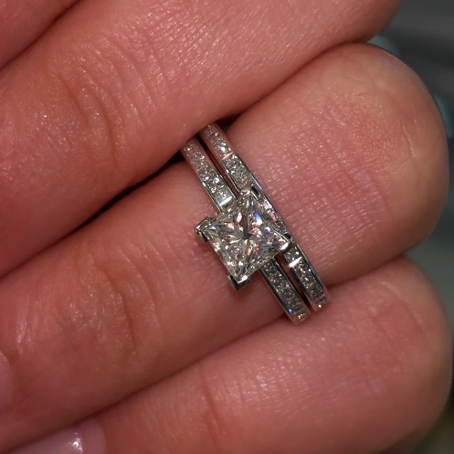 Annie - " 1.5ct " Princess Solitaire in 18k Gold with Channel set Band (Ready) - Prime & Pure