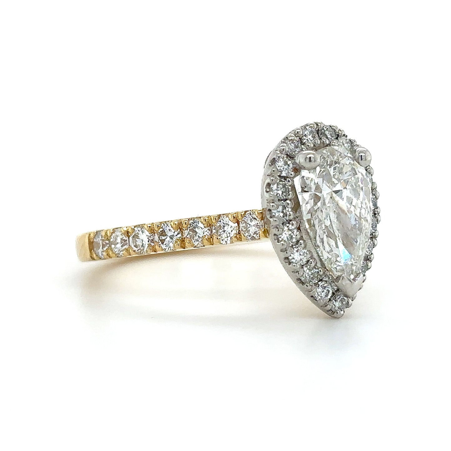 Lauria - " 2ct " Pear Solitaire in 18k Gold with Halo and Pavé Band (Ready) - Prime & Pure